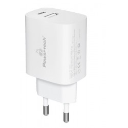 POWERTECH φορτιστής τοίχου PT-1040, USB & USB-C, PD QC3.0, 20W, λευκός