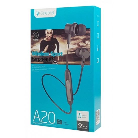 CELEBRAT earphones A20 με μαγνήτη, Bluetooth, 10mm, 70mAh, μαύρα