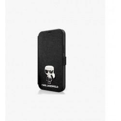 Karl Lagerfeld Apple iPhone 12 mini Μαύρο βιβλίο Saffiano Ikonik Metal