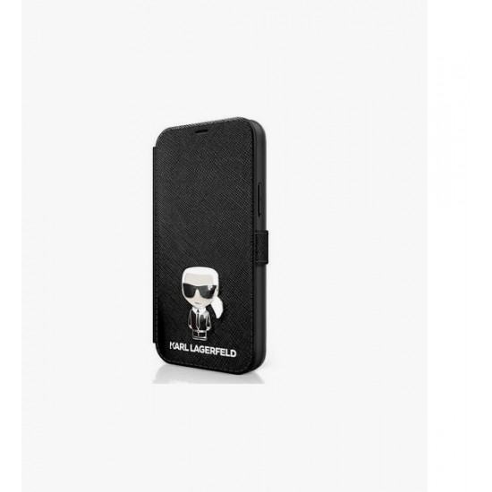 Karl Lagerfeld Apple iPhone 12 mini Μαύρο βιβλίο Saffiano Ikonik Metal