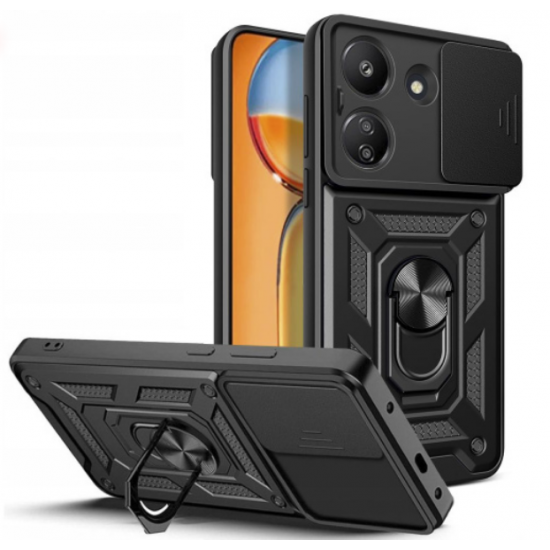 POCO C65 / REDMI 13C BACKCASE ARMORED WITH RING BLACK