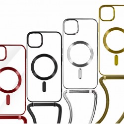 IPHONE 15 PRO BACKCASE MAGSAFE METAL SILVER TRANSPARENT STRAP CORD