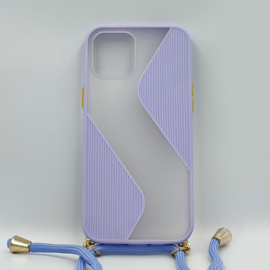 ΘΗΚΗ IPHONE 12 PRO ΜΑΧ BACKCASE STRAP CORD PHONE PLASTIC CASE PURPLE
