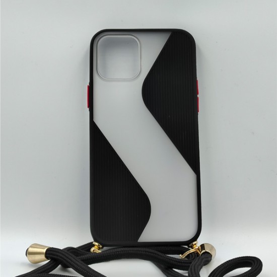 ΘΗΚΗ IPHONE 12/12 PR0 ΜΑΧ BACKCASE STRAP CORD PHONE PLASTIC CASE BLACK