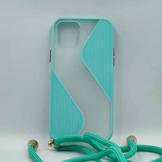 ΘΗΚΗ IPHONE 12/12 PR0 ΜΑΧ BACKCASE STRAP CORD PHONE PLASTIC CASE LIGHT BLUE