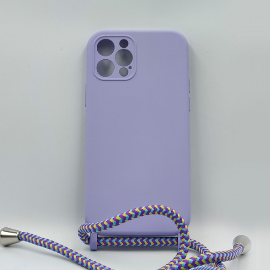 ΘΗΚΗ IPHONE 12 PRO BACKCASE HARD SILICONE STRAP CORD PURPLE