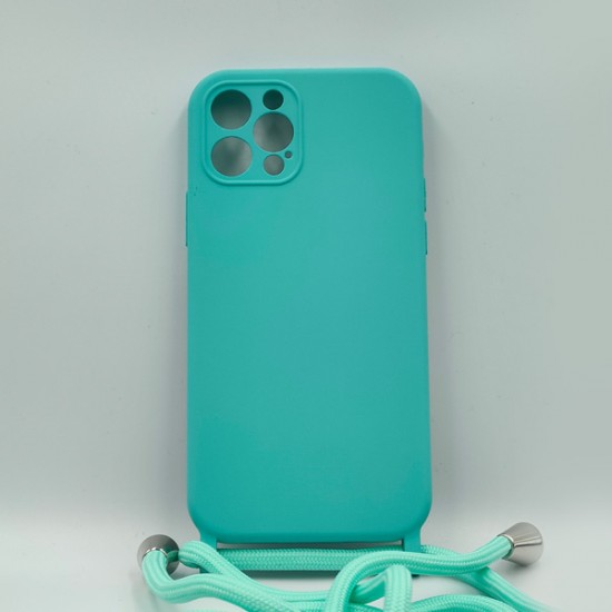 ΘΗΚΗ IPHONE 12 PRO BACKCASE HARD SILICONE STRAP CORD LIGHT GREEN