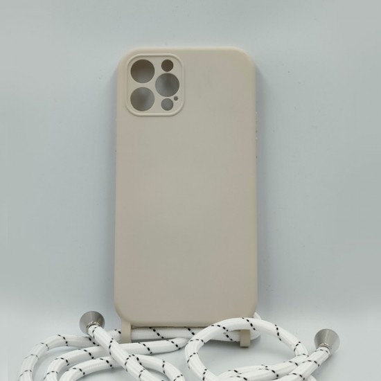 ΘΗΚΗ IPHONE 12 PRO BACKCASE HARD SILICONE STRAP CORD OFF WHITE