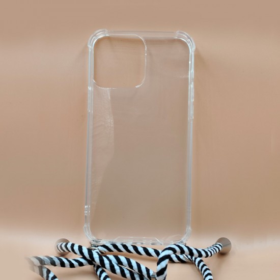 ΘΗΚΗ IPHONE 13 PRO MAX BACKCASE SILICONE STRAP CORD TRANSPARENT