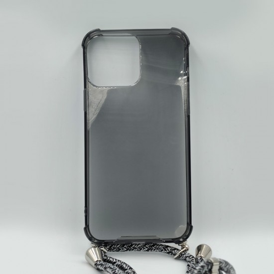 ΘΗΚΗ IPHONE 13 PRO MAX BACKCASE SILICONE STRAP CORD TRANSPARENT BLACK