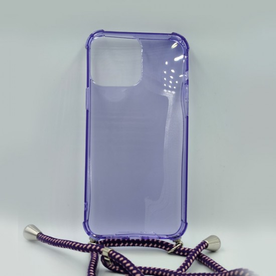 ΘΗΚΗ IPHONE 13 PRO MAX BACKCASE SILICONE STRAP CORD TRANSPARENT PURPLE