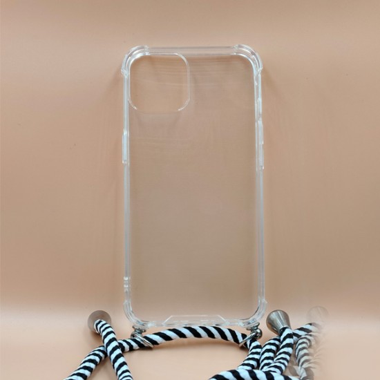 ΘΗΚΗ IPHONE 13 BACKCASE SILICONE STRAP CORD TRANSPARENT