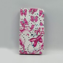 ΘΗΚΗ GALAXY A40 BOOKCASE WHITE CAT PINK BOWTIES STRASS